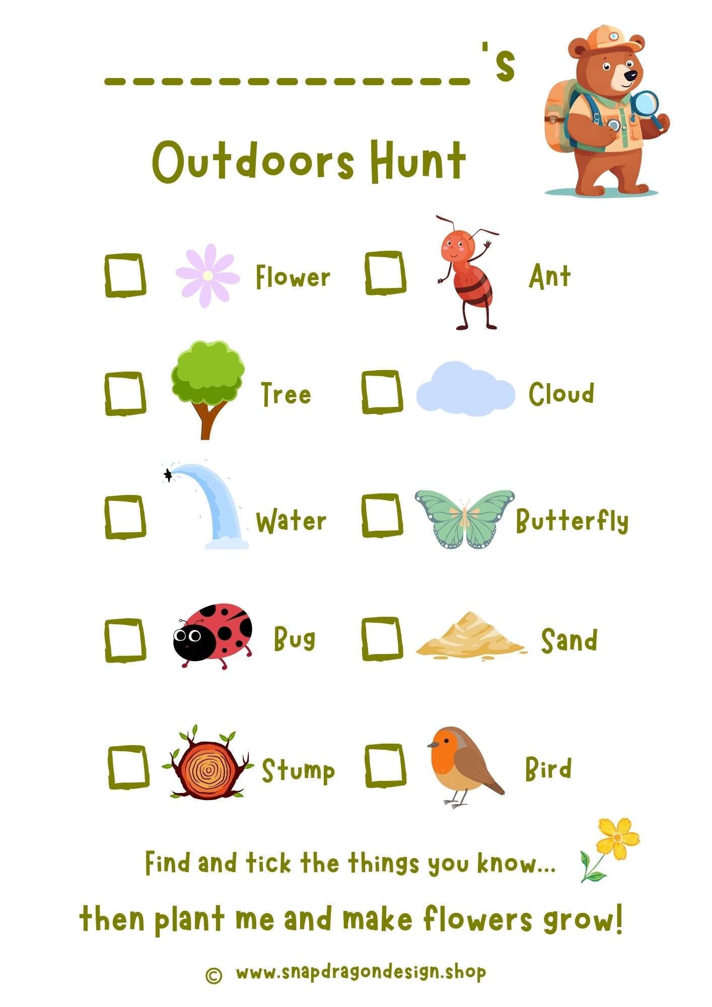 Outdoors Hunt Activity Sheet